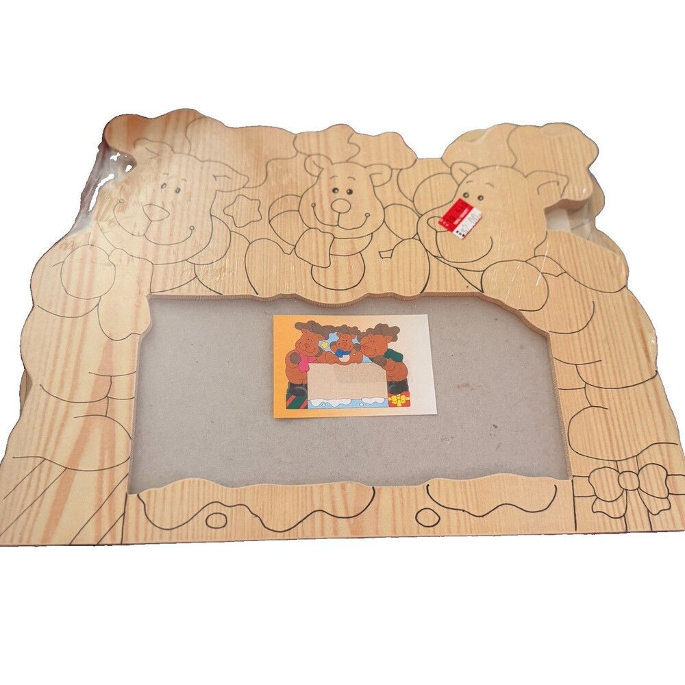 Vintage 90s Y2K Holiday Time Reindeer Paintable Craft Christmas Frame Sealed